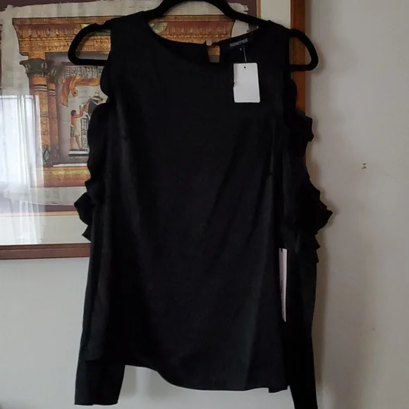 Sz 8 NWT $595 Cushnie open shoulder ruffled top